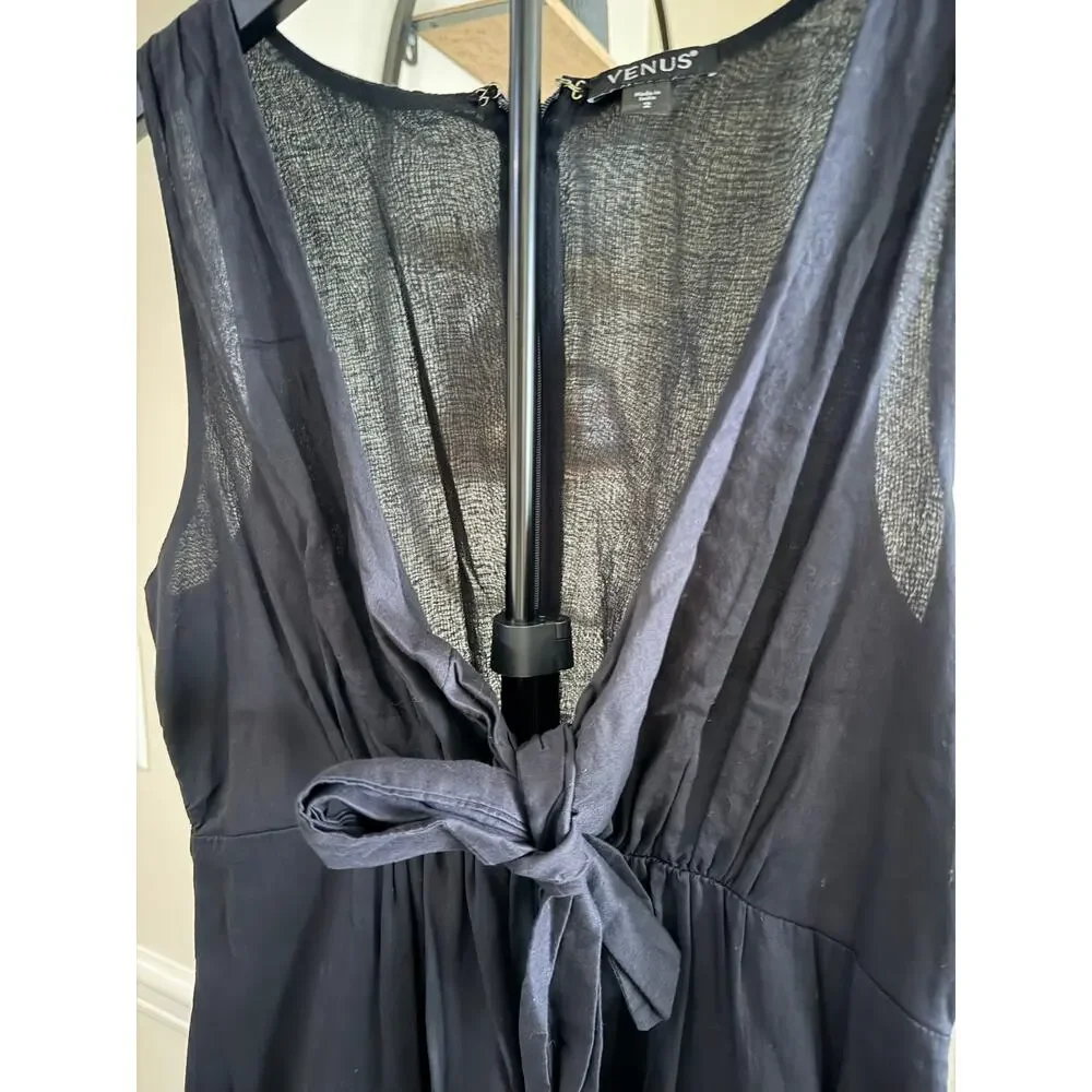 Venus 100% Cotton Black Plunge Neck Dress EUC 2
